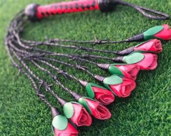 Látigo de cuero rosa hecho a mano – Látigo de nueve colas de piel de vaca roja y negra, juguete de impacto BDSM de 9 colas, regalo de fetiche para juegos sensoriales