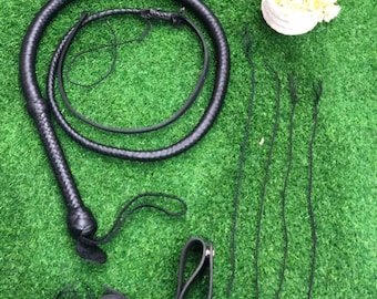 Handgemaakte 16 vlechten zwart kangoeroeleer bullwhip - Indiana Jones-stijl - 4-24 ft | Rekwisieten