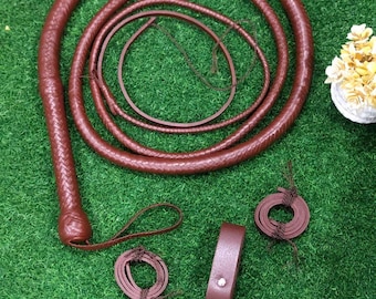 Látigo de cuero de canguro trenzado a mano – Estilo Indiana Jones, 16 trenzas, de 1,2 a 4,2 metros.