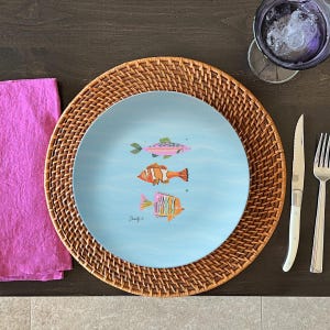 Unbreakable Dinner Plate, Happy Fish Trio with Waves, by artist Charly Clements #405