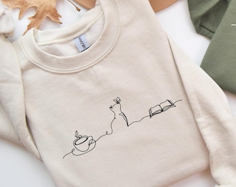 Coffee Cats And Books Lover Shirt, Bookish Crewneck Sweatshirt, Cat Lover Sweatshirt, Bookworm Shirt, Book Lover Gift, Cat Mom Sweatshirt