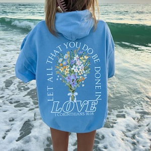 Trendy Christian Sweatshirt Merch, Words on Back Floral Beach Hoodie, Bible Verse Shirt, Faith Apparel, Back To School Gift for Teen Girl