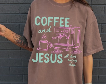 Maglietta Coffee & Jesus, Maglietta Comfort Colors Espresso Lover, Maglietta cristiana, Maglietta con abbigliamento religioso, Regali per mamme cristiane che studiano la Bibbia