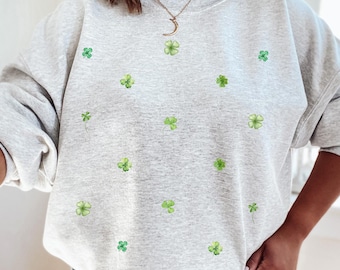 Kleeblatt Print Hoodie, Irland Rundhalsausschnitt, Glücksklee Sweatshirt, Glück irisches Sweatshirt, Shamrock Pullover, St. Patrick Rundhalsausschnitt