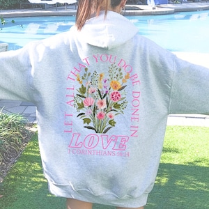 Trendy Christian Bibe Verse Hoodie, Boho Floral Words on Back Jesus Sweatshirt, Aesthetic Women&#39;s Faith Apparel, Baptism Teenage Girl Gift