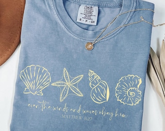 Muschel Bibel Vers Shirt, trendige Ozean Küstenästhetik, Frauen Glaube Bekleidung, Komfort Farben übergroße Strand T-Shirt, adrette Teen Mädchen Geschenk