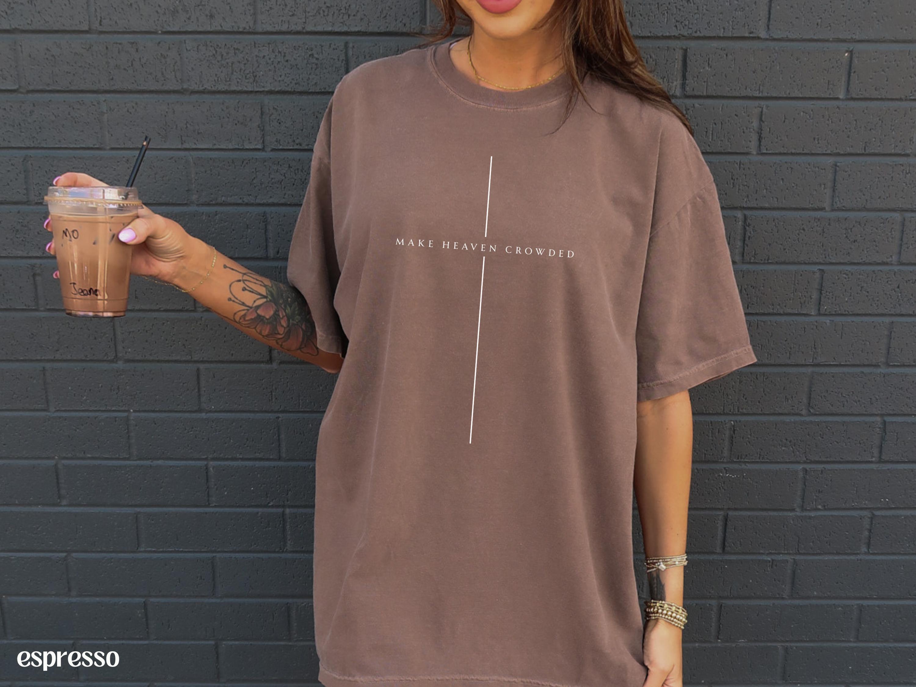 Make Heaven Crowded Christian Tshirt, Minimalist Cross Crewneck Shirt, Trendy Mens Womens Faith Apparel, Baptism Gift