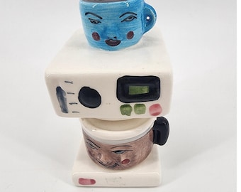 Vintage Anthropomorphe Kaffeemaschine Salz und Pfeffer Streuer Set aus Keramik Kitsch