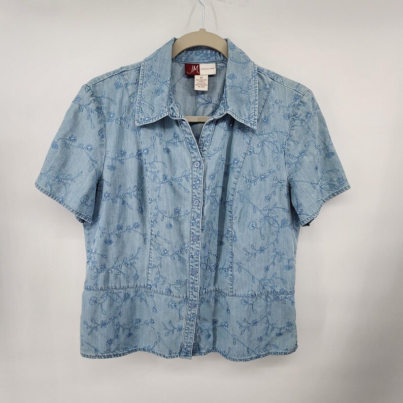 JM Collection Blaues besticktes Tencel-Denim-Shirt und Maxi-Rockset Größe 10 Bild 4