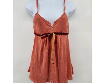 Abercrombie & Fitch Babydoll Cami van wafelgebreide stof met fluwelen afwerking in de kleur burnt orange, maat M