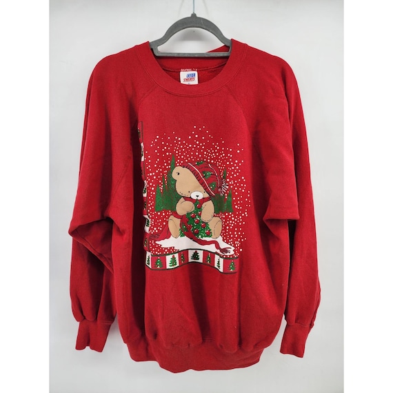 Vintage Ultra Sweats Christmas Teddy Bear Red Sweatshirt XL Made in USA