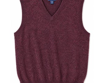 Van Heusen heren bordeauxrode 100% lamswollen v-hals truivest klein RN13884