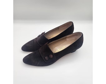 Salvatore Ferragamo Brown Suede Leather Low Heel Pumps Made in Italy