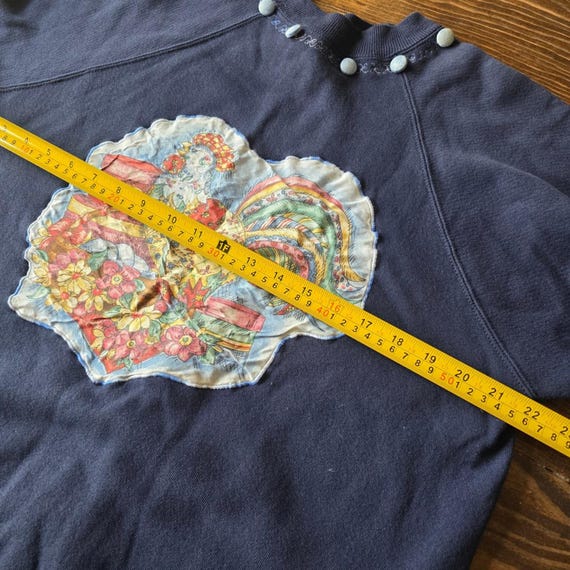 Vintage Large Custom Made Rooster Floral Applique… - image 6