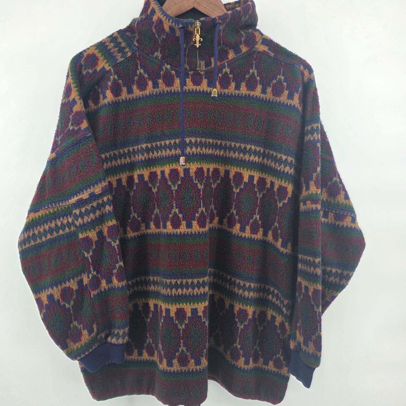 Energie Vintage Mens Geometric Print Fleece Pullover Sweater Size M