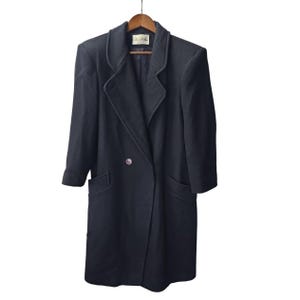 Miss Bobbie Women Navy Blue 100% Wool Long Trench Coat Made in USA  Lg vintage