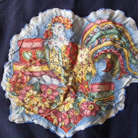 Vintage Large Custom Made Rooster Floral Applique… - image 2