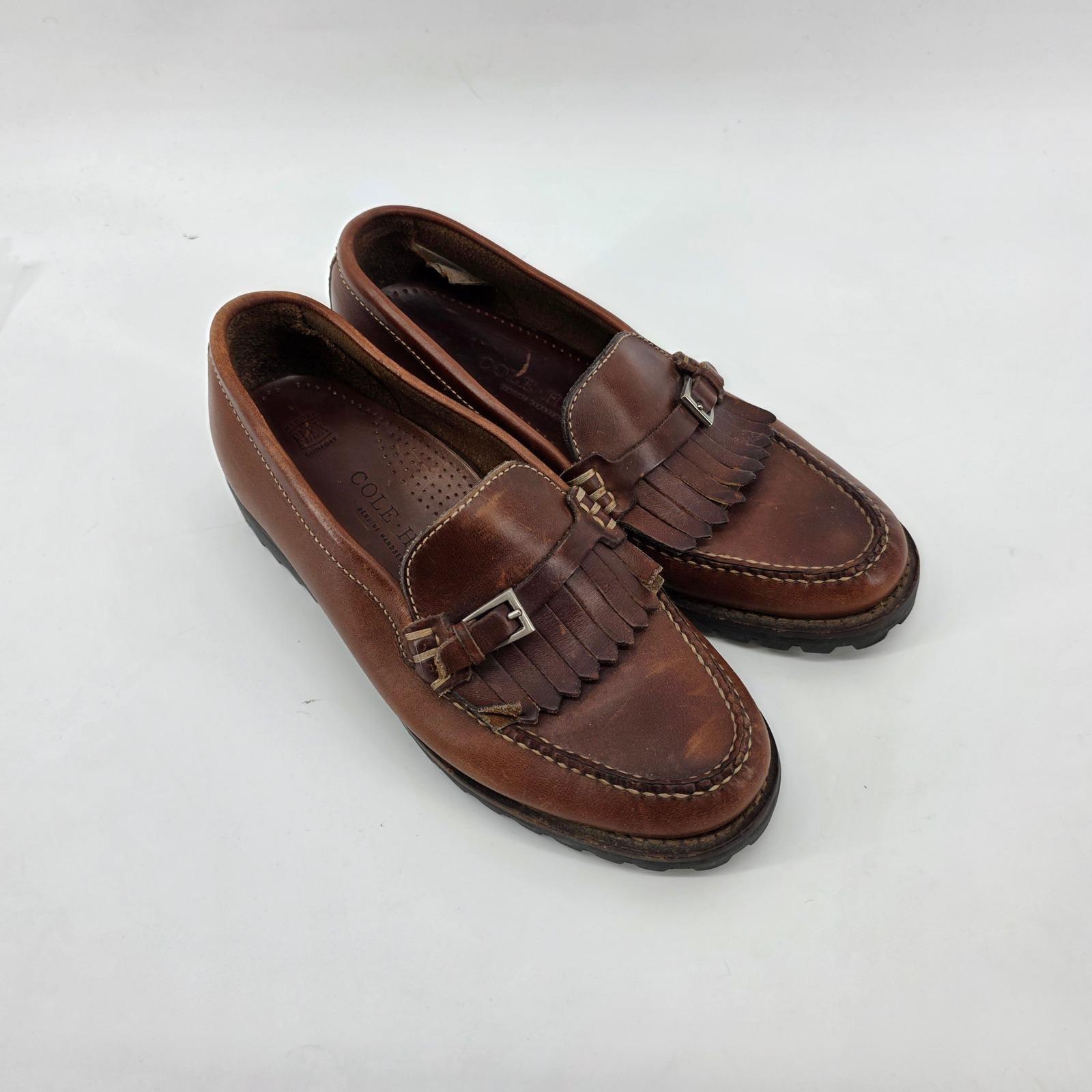 Cole Haan 11M Driving Moccasins Shoe Blue‎ Leather Orange Fringe Kiltie  Preppy Cole Haan Bragano Brown Italian Leather Loafers Kiltie  main image 2