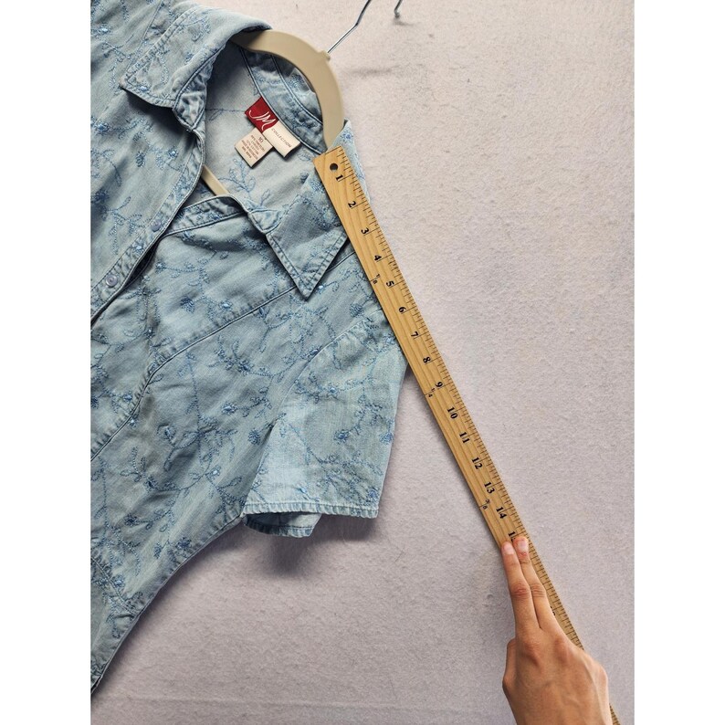 JM Collection Blaues besticktes Tencel-Denim-Shirt und Maxi-Rockset Größe 10 Bild 7