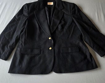 Pendleton Black 100% Pure Virgin Wool Blazer Gold Button Size 18 warm 3/4 Sleeve