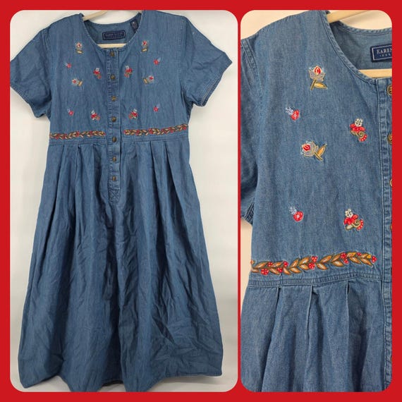 karen scott denim dress KAREN SCOTT Denim Maxi Dress Womens?M?Blue Jean Button Front Sleeveless pockets