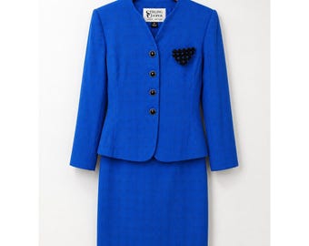Stirling Cooper Vintage 90s Royal Blue Grid Suit Set Women Size 8 Rayon