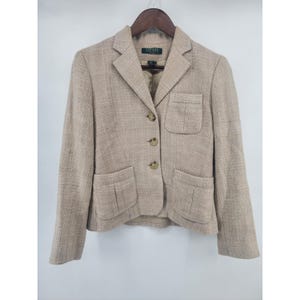 Lauren Ralph Lauren Petite Tan 100% Silk Textured Blazer Jacket Size 2P