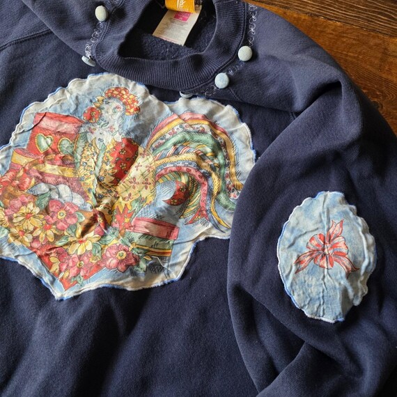 Vintage Large Custom Made Rooster Floral Applique… - image 5