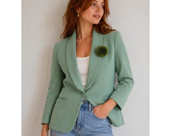 Willow Ridge Vintage Sage Grün 100% Wolle Schalkragen Blazer Jacke 8P