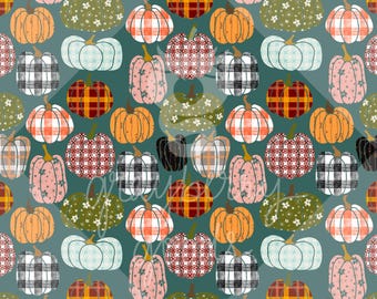 Fall Pumpkin Seamless Pattern | 12”x12” PNG Autumn Plaid & Floral Pumpkins | Digital Scrapbook Paper