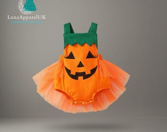 Baby Girl Pumpkin Romper Dress | Halloween Mesh Tutu Outfit