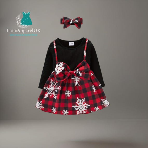 winter dress 12-18 months Plaid Christmas Baby Dress | Snowflake Winter Outfit & Headband (12-18  Months)