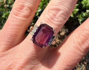 Amethyst Vintage Ring | 14k Gold Filled | Size 7 | Large Emerald Cut Statement Ring