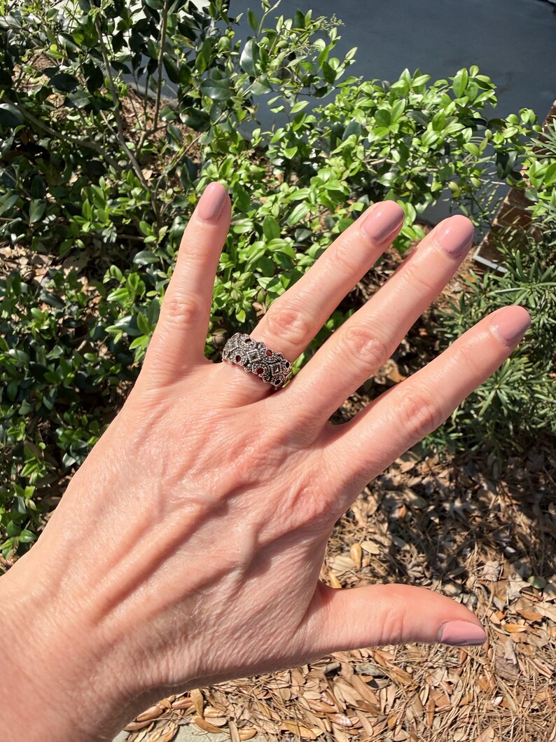 Vintage Marcasite Ring | Sterling Silver | Size 6 | Detailed Wide Band image 5