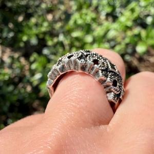 Vintage Marcasite Ring | Sterling Silver | Size 6 | Detailed Wide Band image 3