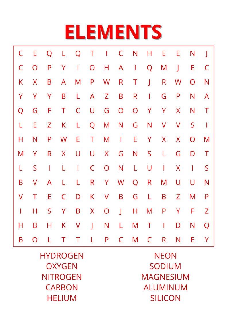 Chemistry Word Search Puzzle Pack Vol 1| 5 Categories| 50 Words ...