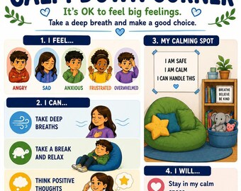 Calm Down Corner Poster| Social Emotional Learning| SEL Classroom Decor | Feelings Poster | School Counselor Office Wall Art| Instant PDF