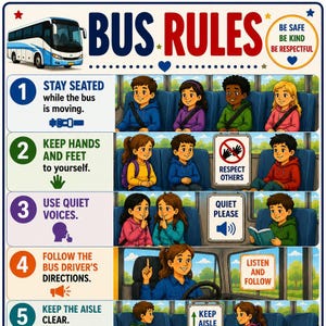 Bus Rules Poster| No phones VersionI School Bus Safety Poster| School Transportation Rules| Bus Behavior Expectations|Instant Download PDF