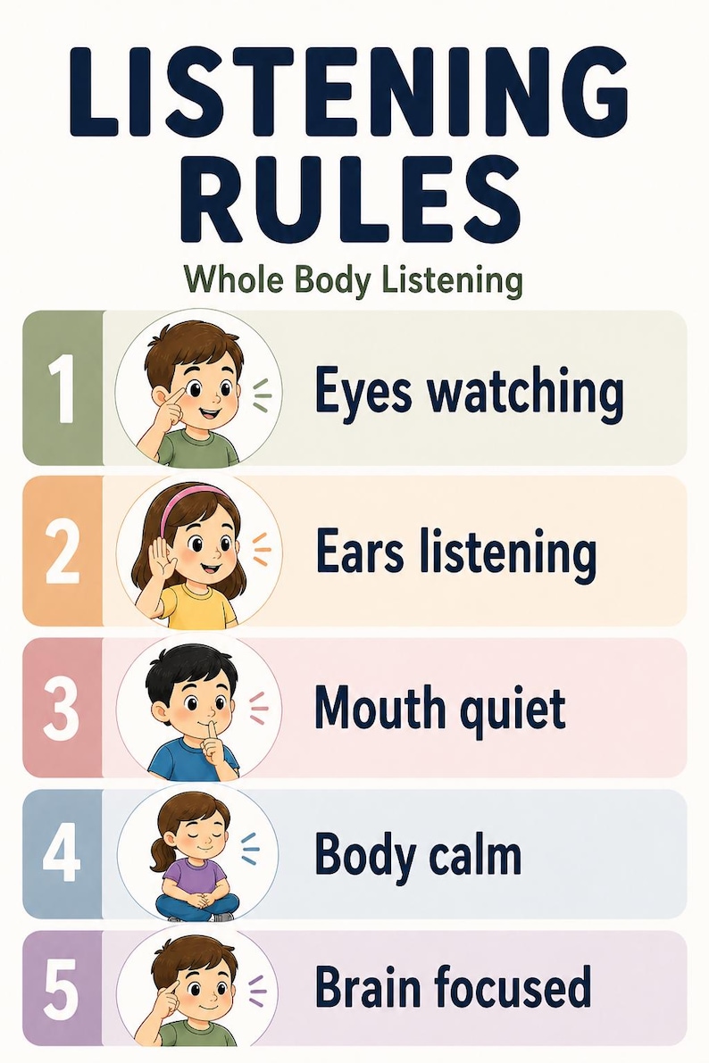 Listening Rules Poster| Whole Body Listening Chart| Classroom Behavior ...