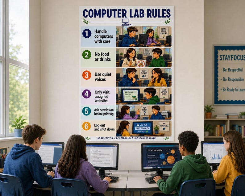 Ten Computer Lab Rules Computer Lab Rules Poster| Classroom Decor| Printable Computer Lab ...