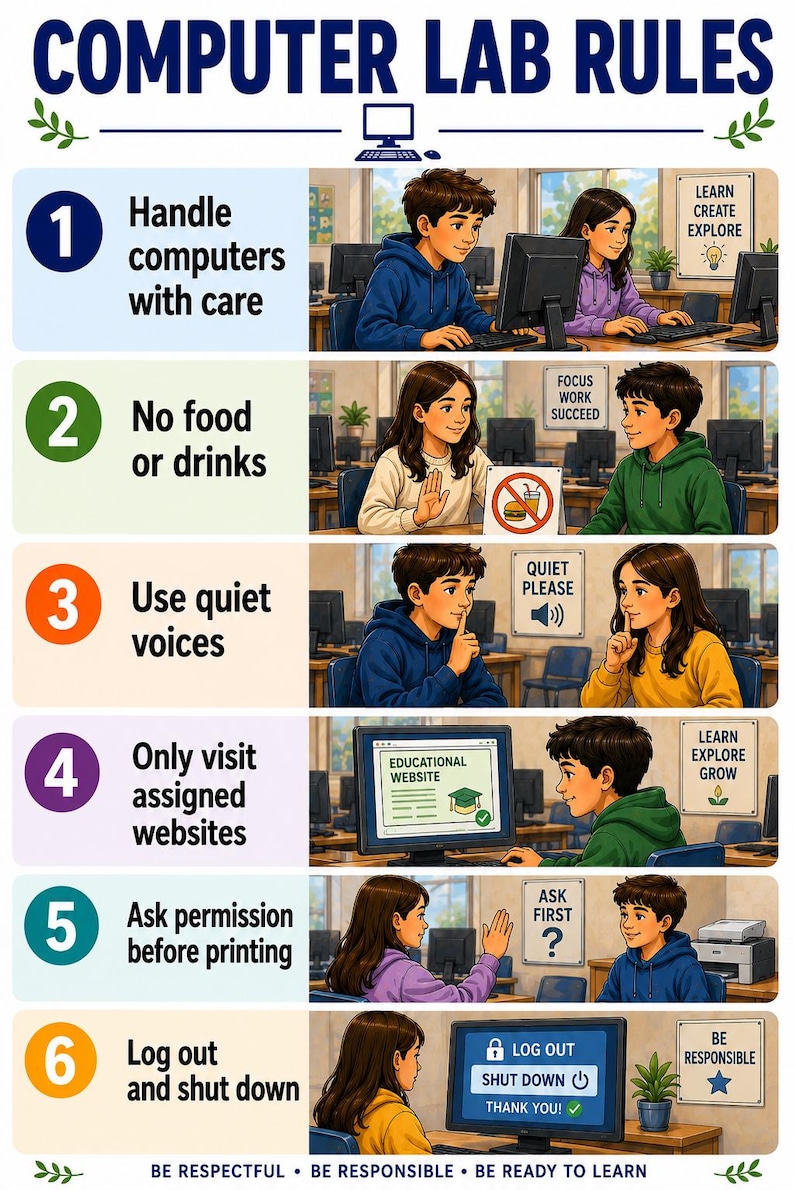 Computer Lab Rules Poster| Classroom Decor| Printable Computer Lab ...