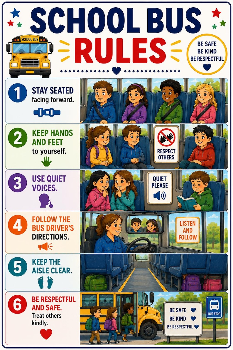 School Bus Rules Poster| Bus Safety Poster for Kids| School ...