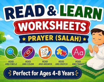 Prayer (Salah) Worksheets| Islamic Printable Activity| Salah Guide for Kids| Islamic Learning| Muslim Homeschool Worksheets| Instant PDF
