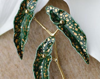 Begonie Blatt Keramik Brosche | Botanische Schmuckkunst
