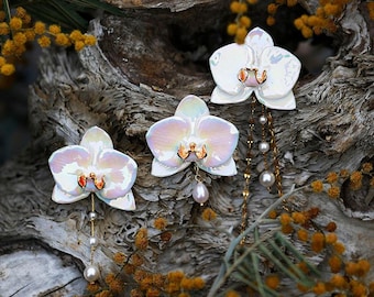 Porzellan Orchidee Perlen Tropfen Ohrringe: Handgemachte Sterling Silber, Elegante Hochzeits Schmuck