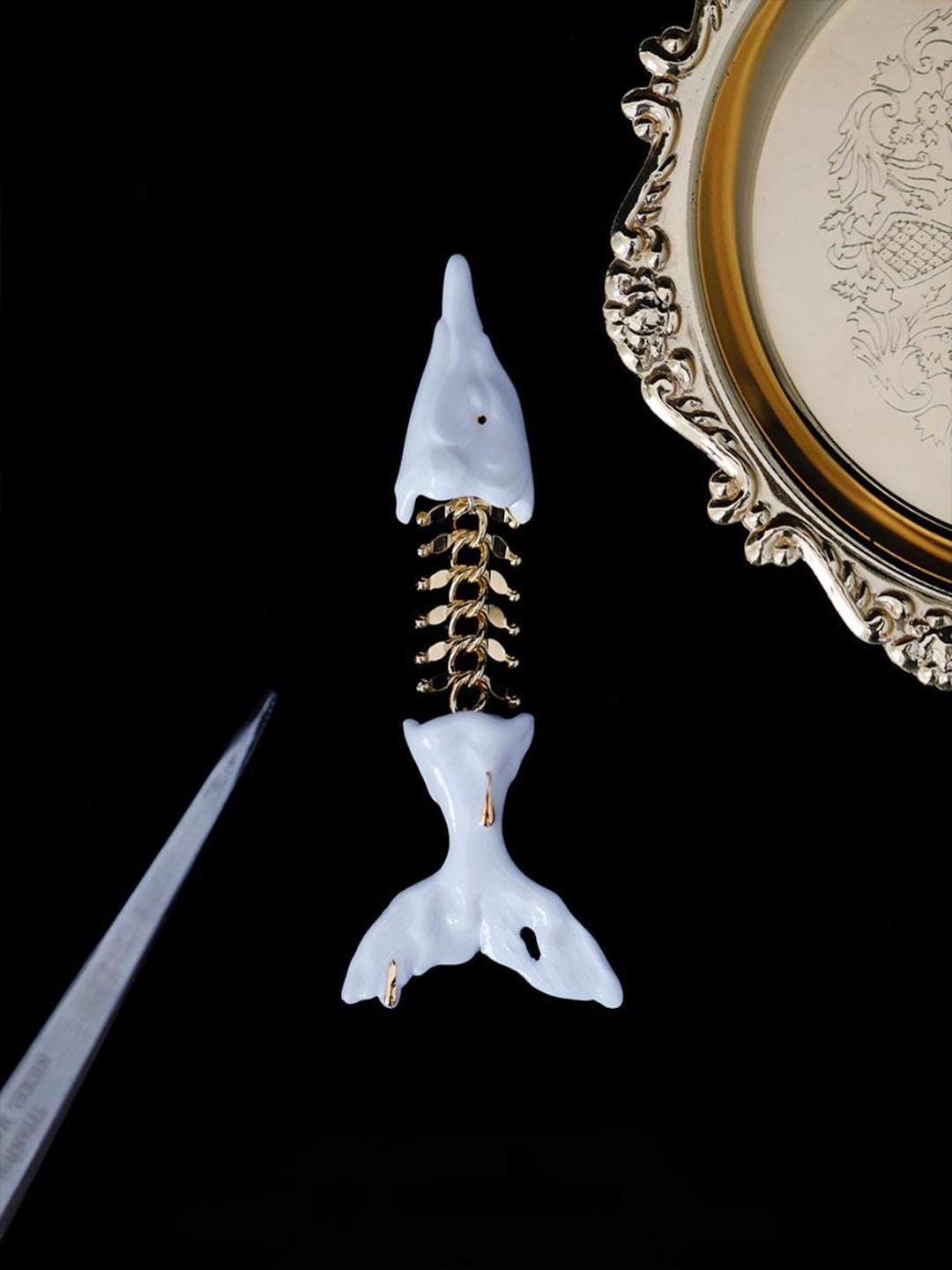 Ceramic Fish Skeleton Brooch With Gilded Details - Etsy