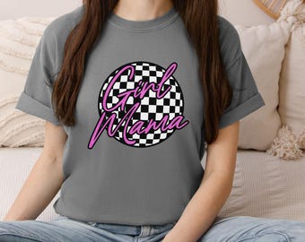 Girl Mama T-shirt, Checkerboard Mom Shirt, Comfort Colors, Cute Mom Tee, Gifts for Girl Mom, Retro Mom Shirt