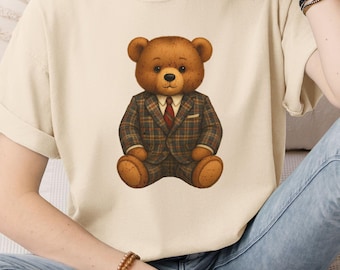 Vintage Teddy Bear in Suit T-shirt, Vintage Unisex Tee, Comfort Colors, Casual Tee, Gift for Her, Gift for Him