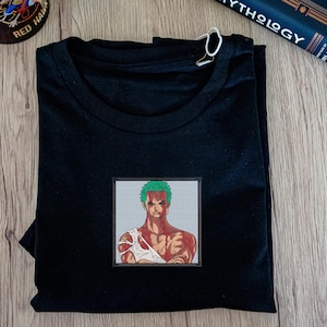 T-shirt brodé Roronoa Zoro Pain 100 % coton – Chemise anime, t-shirt brodé minimaliste, cadeau pour les fans d&#39;anime