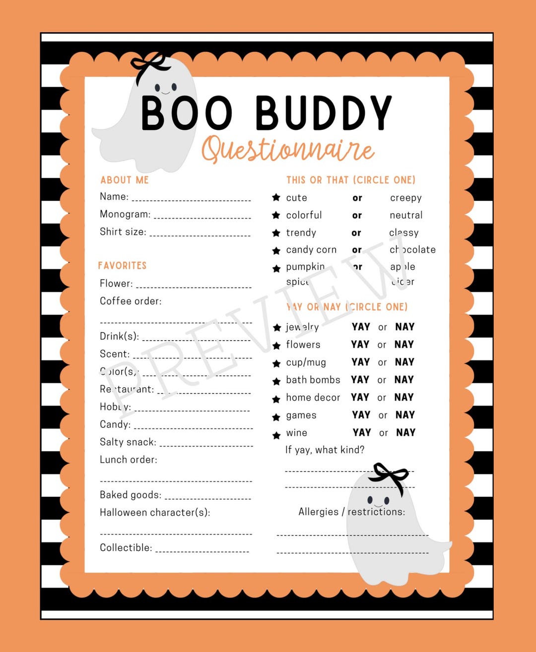Boo Buddy Questionnaire - Etsy